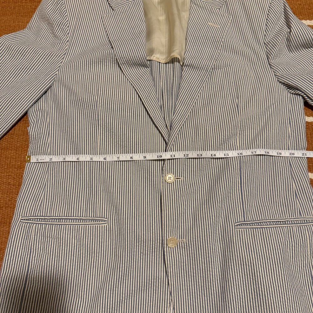 Polo Ralph Lauren Blazer Jacket Mens 42L White Blue Striped Seersucker Italy EUC - Picture 11 of 16